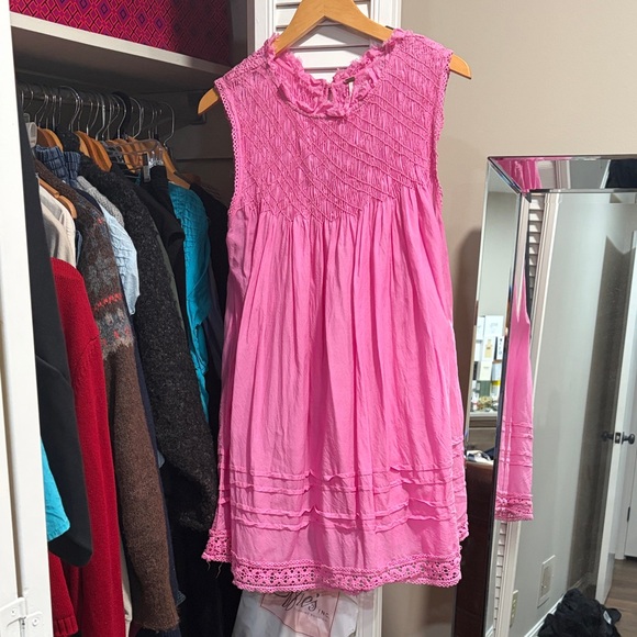 Free People Shea Yoke Dress with Slip and Spare Button Size M Pink - Picture 4 of 8